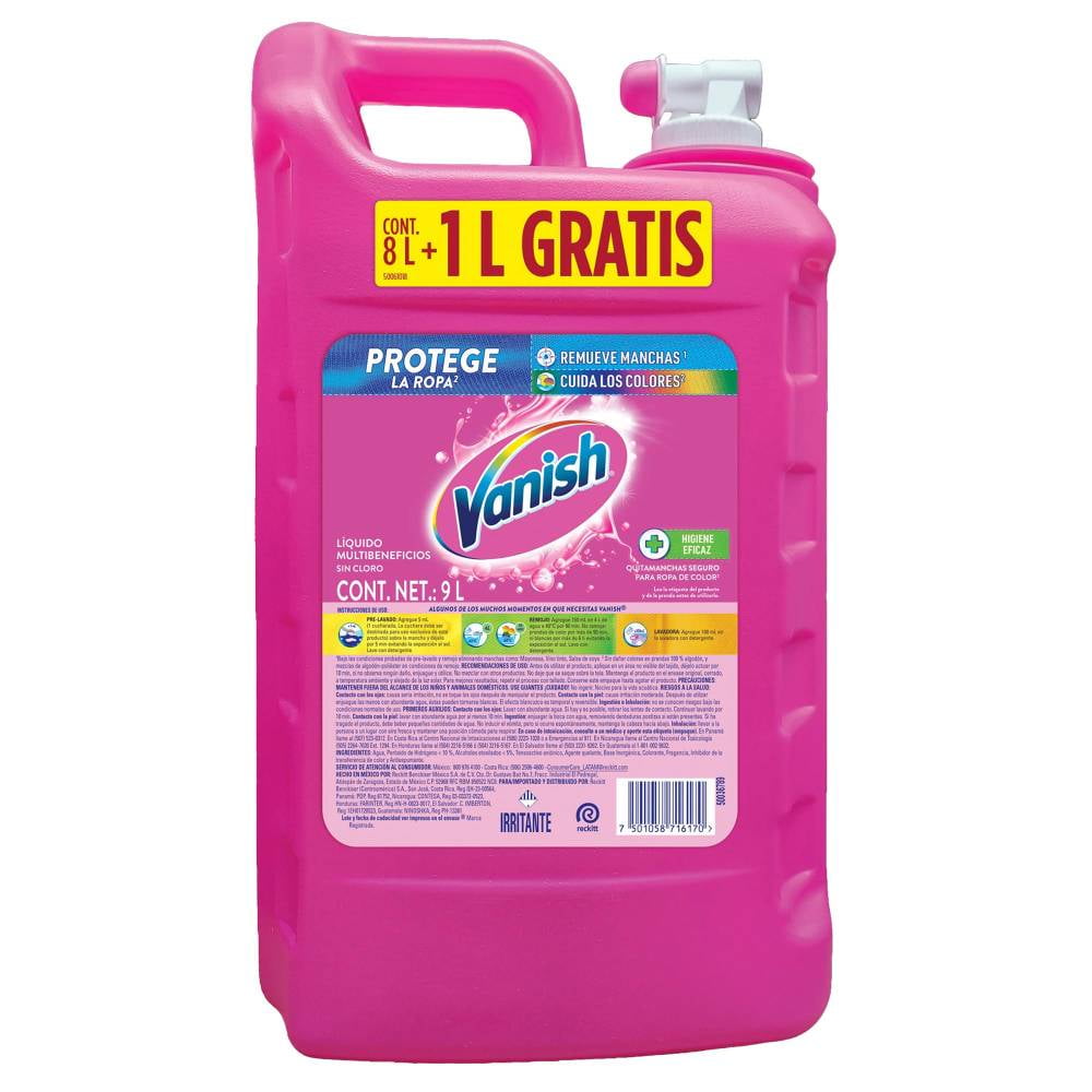 QUITAMACHAS LIQUIDO VANISH MULTIUSOS PARA ROPA DE COLOR DE 8+1L