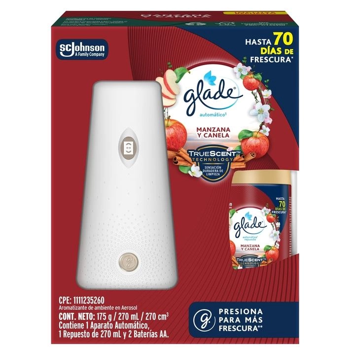 GLADE AROMATIZANTE CON APARATO Y REPUESTO MANZANA CANELA 175G